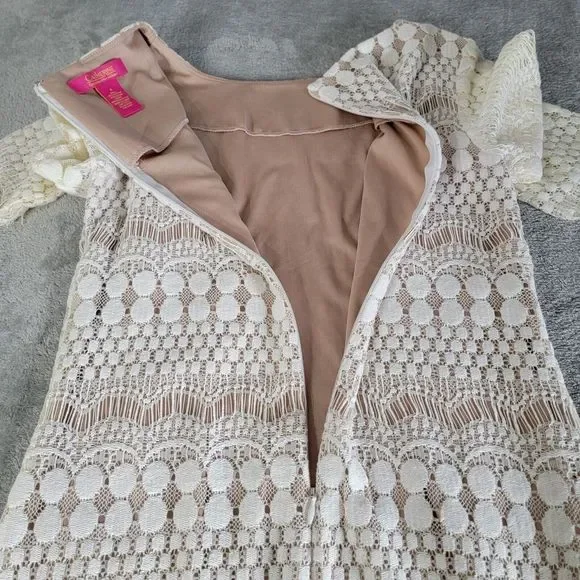 Catherine Malandrino Cream Ivory‎ Lined Lace Crochet Dress 3/4 Sleeve Size 4 - Picture 11 of 11